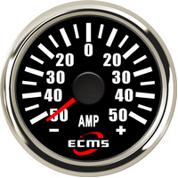 ECMS Ampere Meter -50~50(A)- Black & Chrome -2" 52MM Ammeter AMP Gauge Part#: 800-00104 image